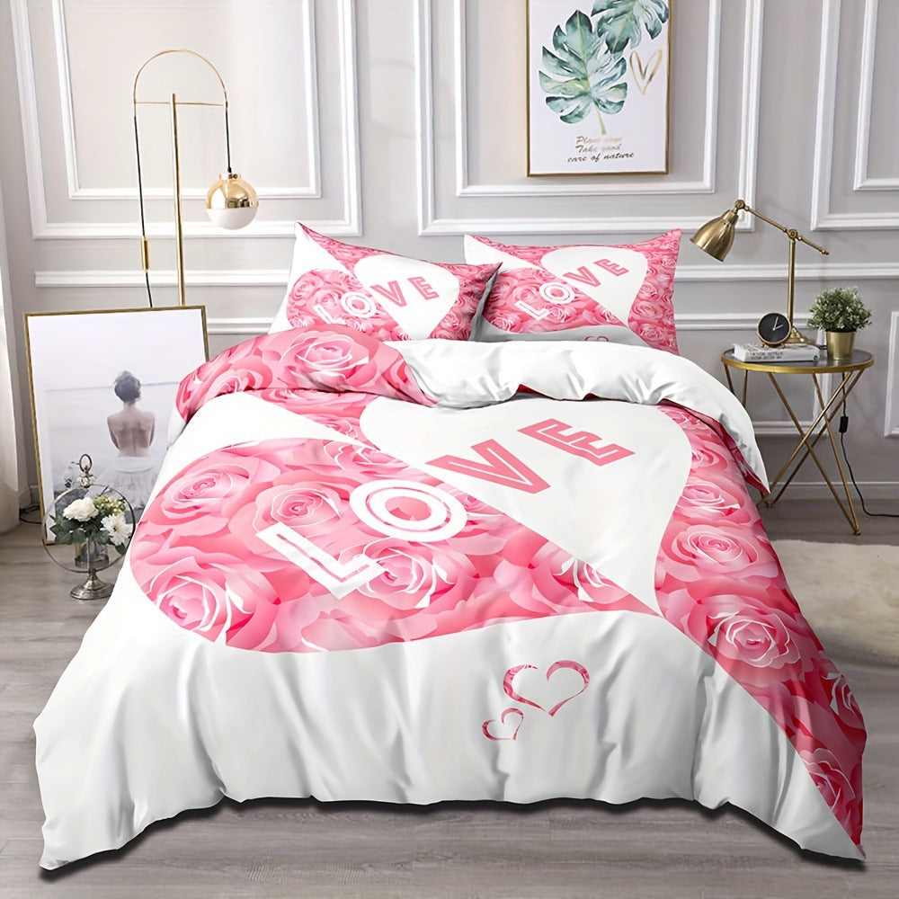 Simple Little Heart Quilt Cover Bedding Three-Piece Set