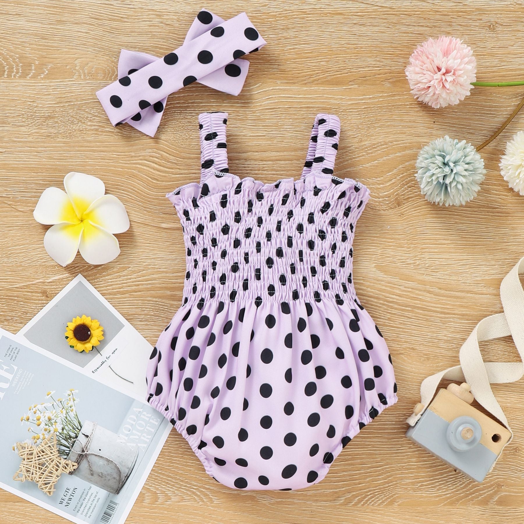 Dot One-piece Romper Head Knot
