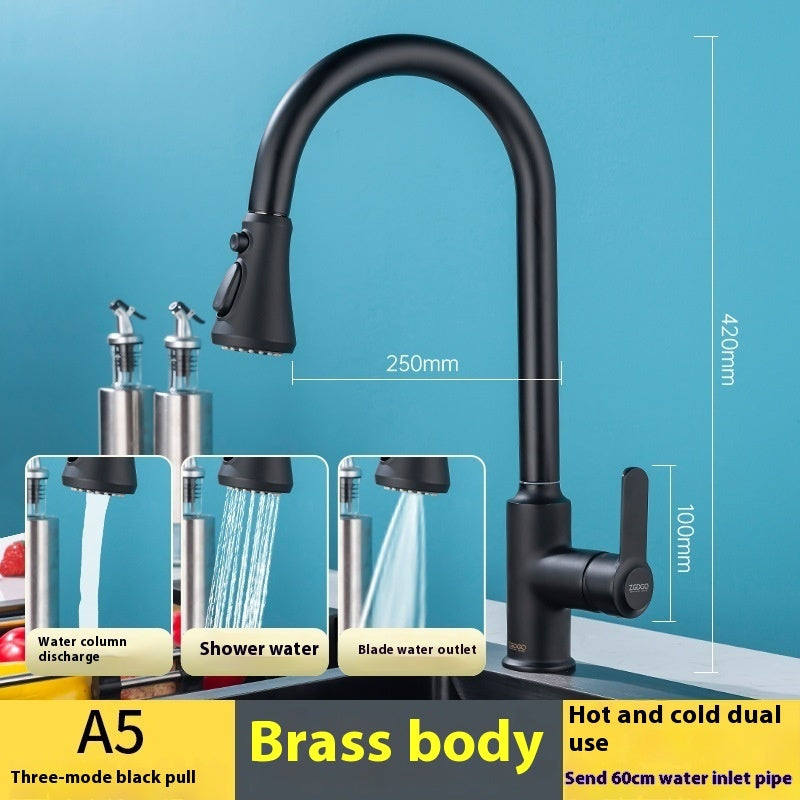 Black Rotatable Retractable Splash Proof Faucet