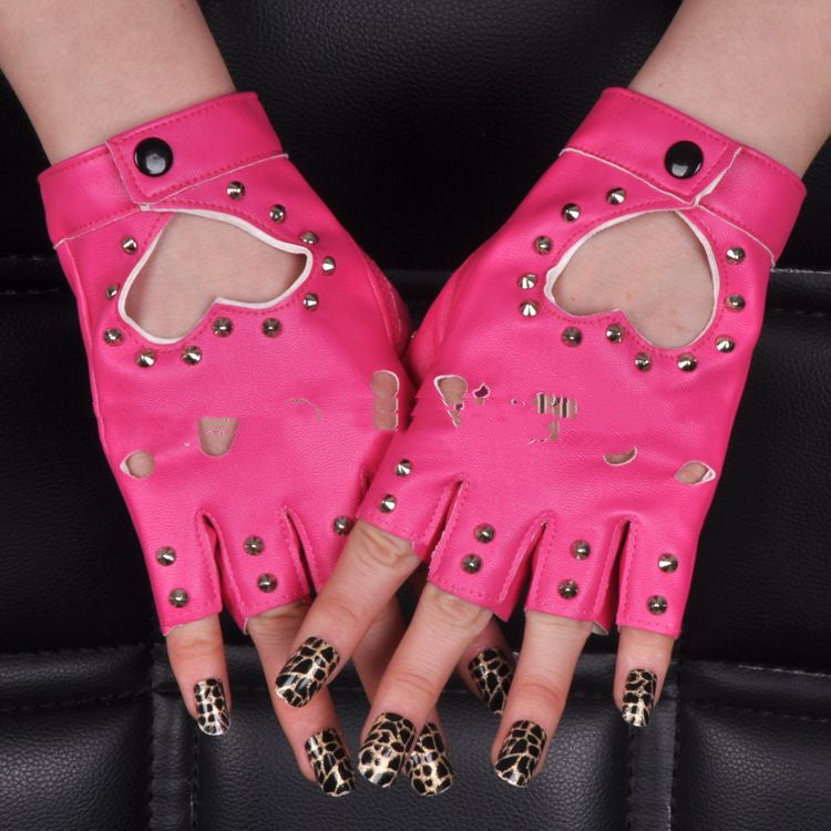 Women's Half Palm PU Leather Gloves Fashion Hollow