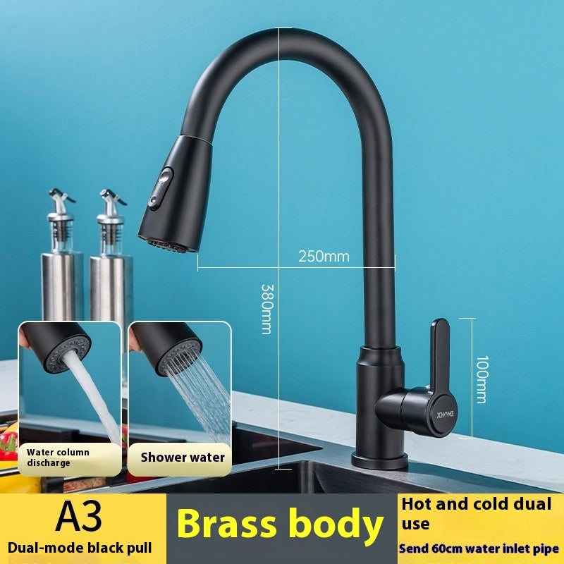 Black Rotatable Retractable Splash Proof Faucet
