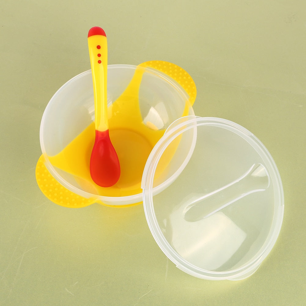 Vaisselle de bébé Assiette à ventouse avec cuillère thermosensible Alimentation de bébé Bols d'alimentation pour bébé