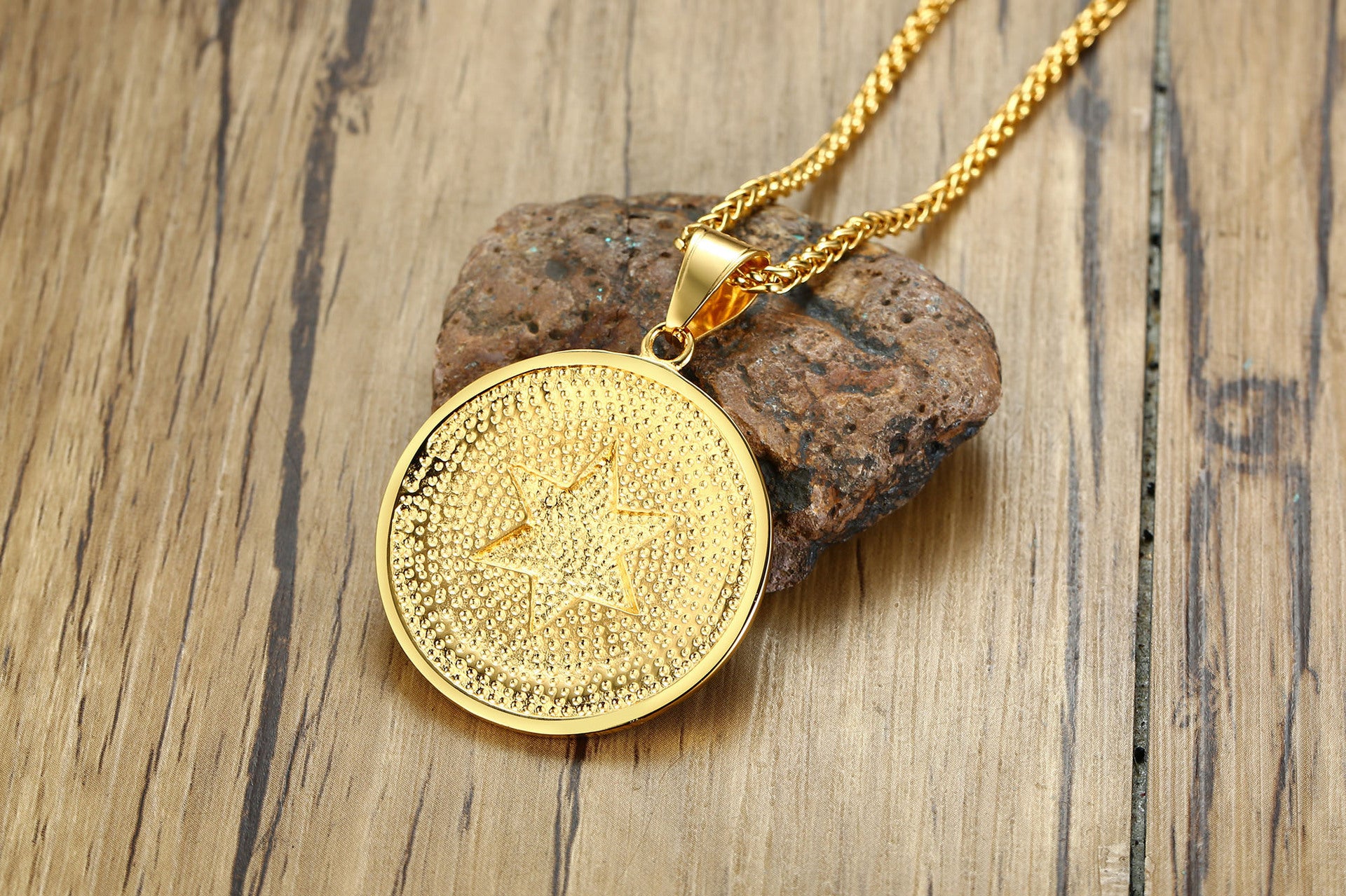 Titanium steel eye of god pendant necklace