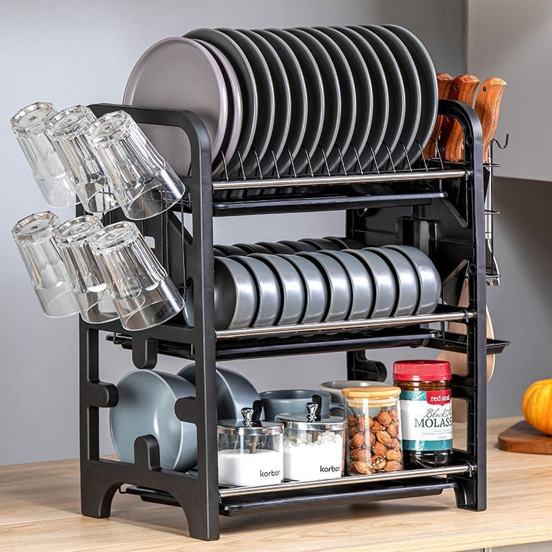 Égouttoir à vaisselle et rangement multifonctionnel pour cuisine, boîte de rangement pour couteaux, bols et baguettes, support pour assiettes
