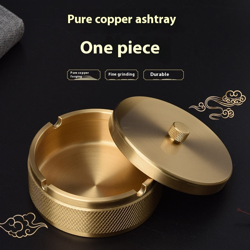 Brass Integrated Old Ashtray With Lid