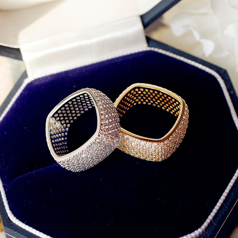 Light Luxury Niche Square Full Diamond Index Finger Ring