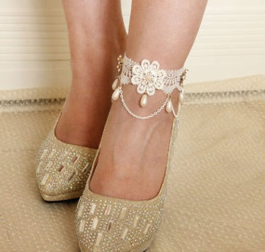 Fleurs blanches mariée demoiselle d'honneur robe de mariée accessoires chevillère corde de pied personnalisée
