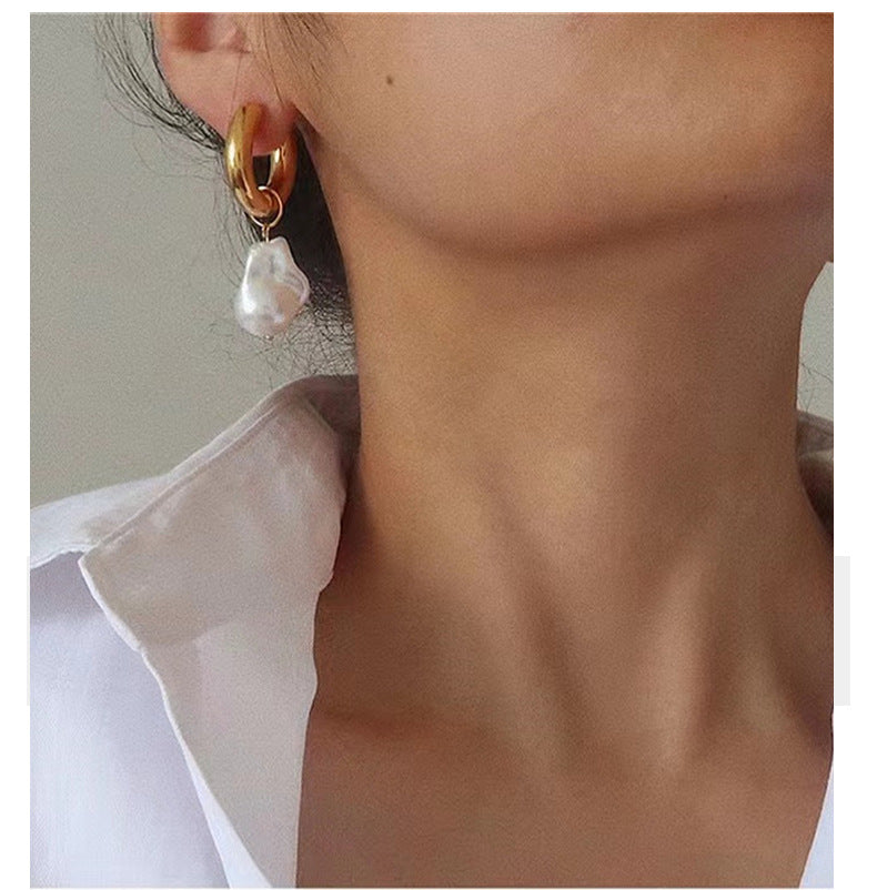 Baroque Pearl Earrings Women's Metal