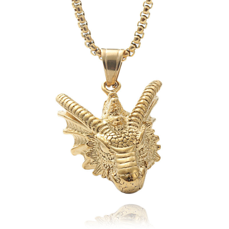 Ornament Titanium Steel Dragon Pendant Vintage Stainless Steel Necklace