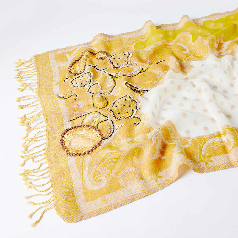 Handmade Beaded Embroidery Boiled Wool Scarf Shawl