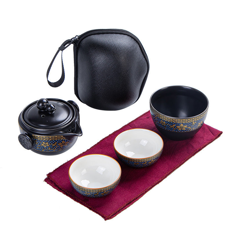 Matte Full Color Heaps Gilding Quick Cup Ceramic Travel Tea Set Suit