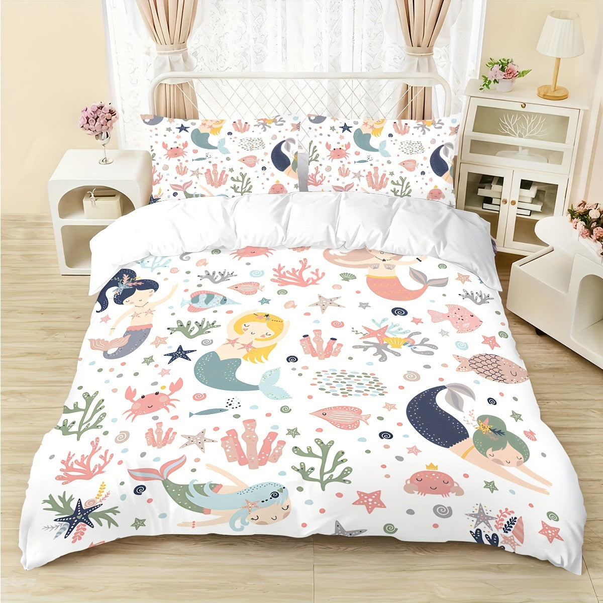 Quicksand Floral Print Bed Sheet Three-Piece Bedding Set