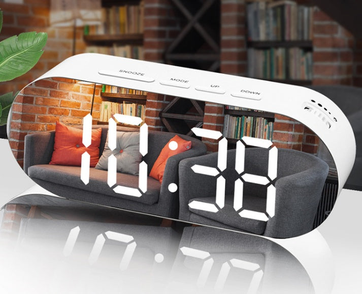 Thermomètre horloge LED créatif Miroir de maquillage double prise réveil horloge cadeau Horloge miroir LED