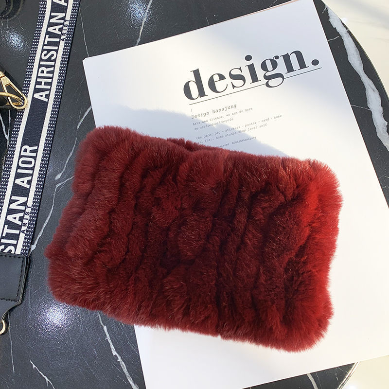 Rex Rabbit Fur Bandana Women's Winter Elastic Net Scarf Hair Band Wild Grass Plush Headband Children's Scarf