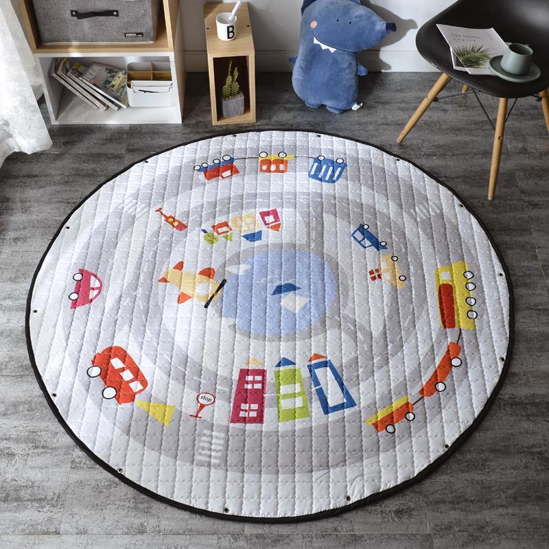 Round Fabric Baby Crawling Children's Play Mat, Toy Storage Blanket, Cotton Crawling Mat