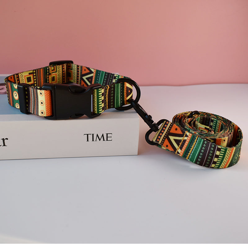 Nylon Printed Dog Collar Leash For Puppies