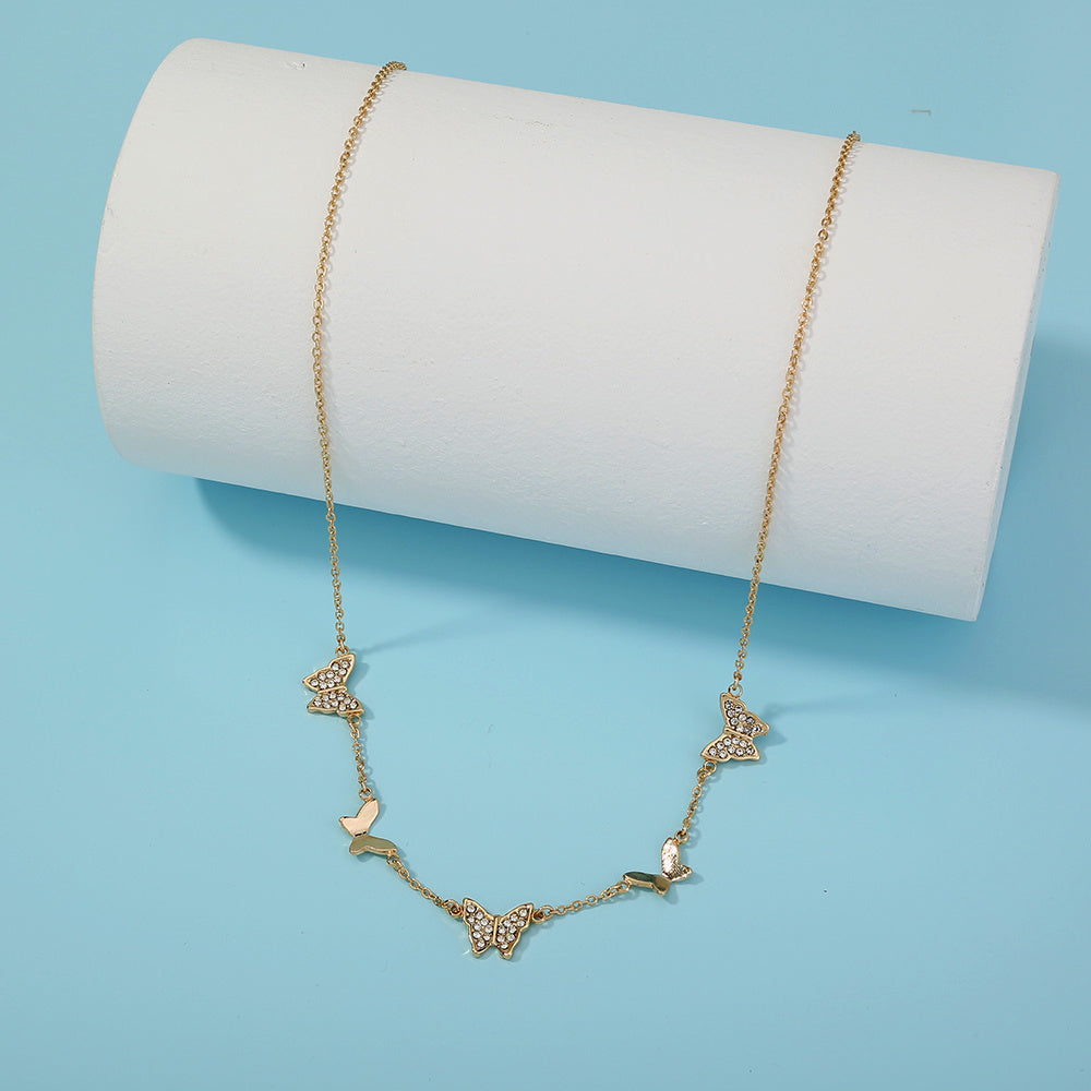 Cross-border simple retro diamond-studded butterfly necklace, creative and versatile exquisite ladies clavicle chain