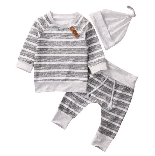 Striped Button Decoration Long-sleeved Children's Suit