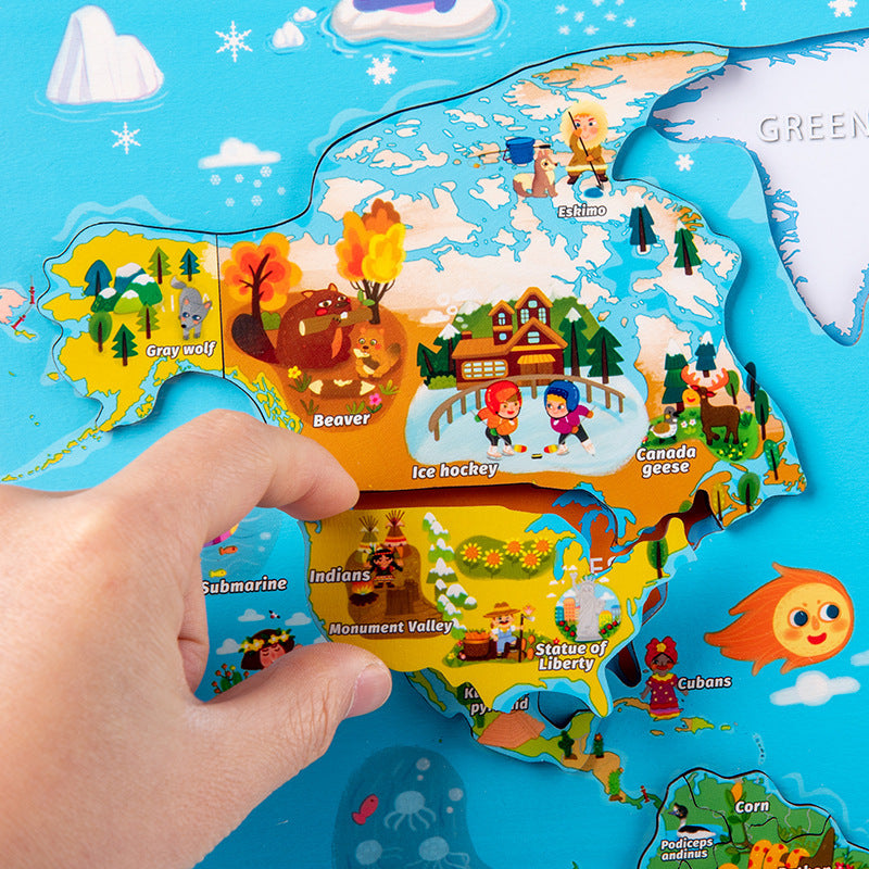 Children Educational Toys World Map Wooden