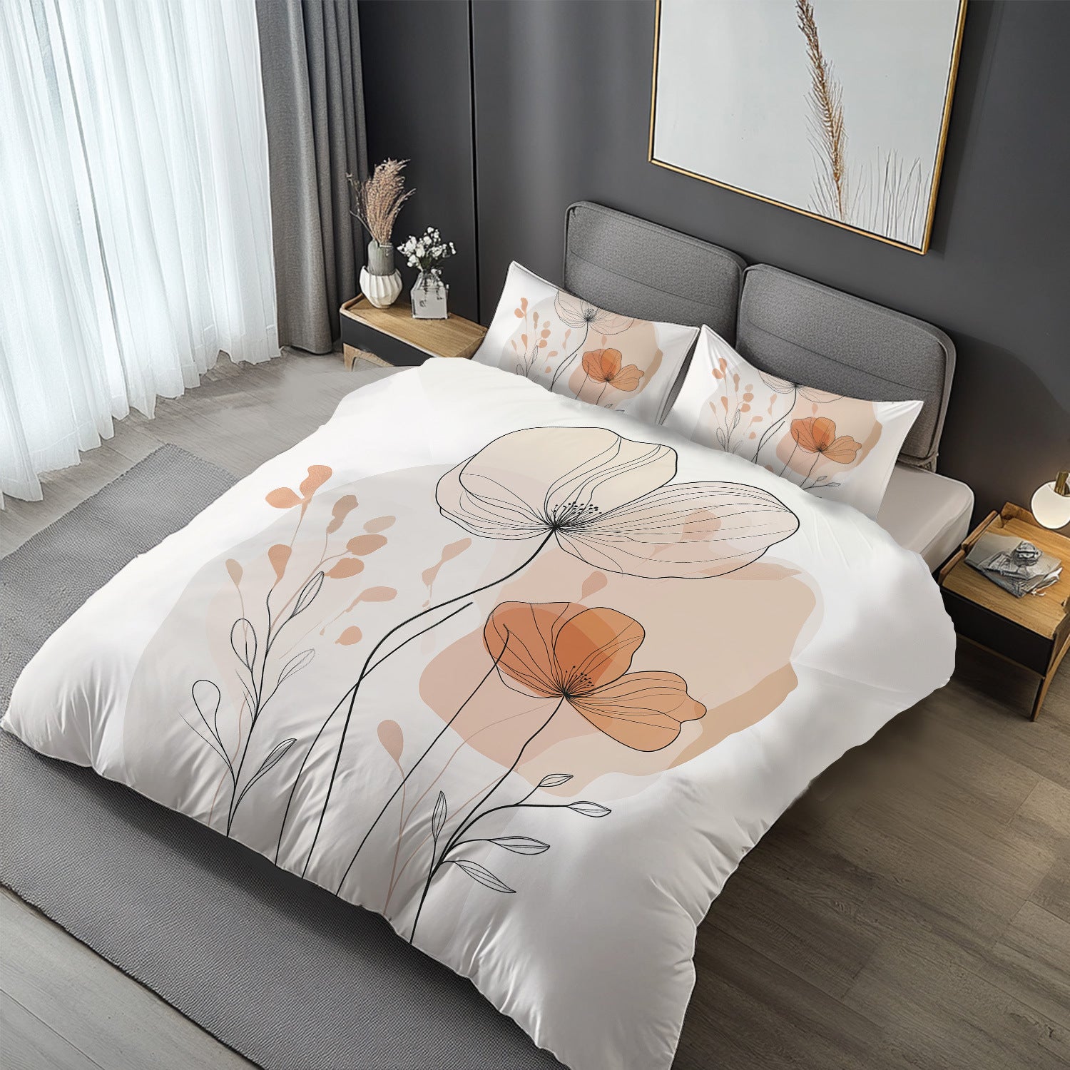 Quicksand Floral Print Bed Sheet Three-Piece Bedding Set