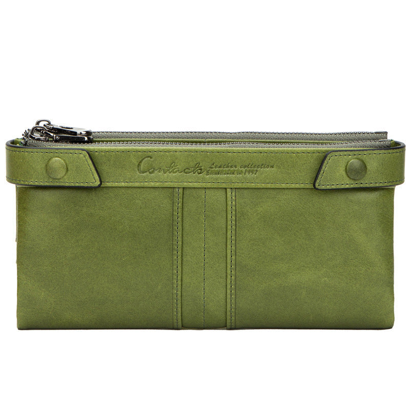 Portefeuille Femme en Cuir de Vachette Deux Volets Long Pochette à Fermeture Éclair pour Femme