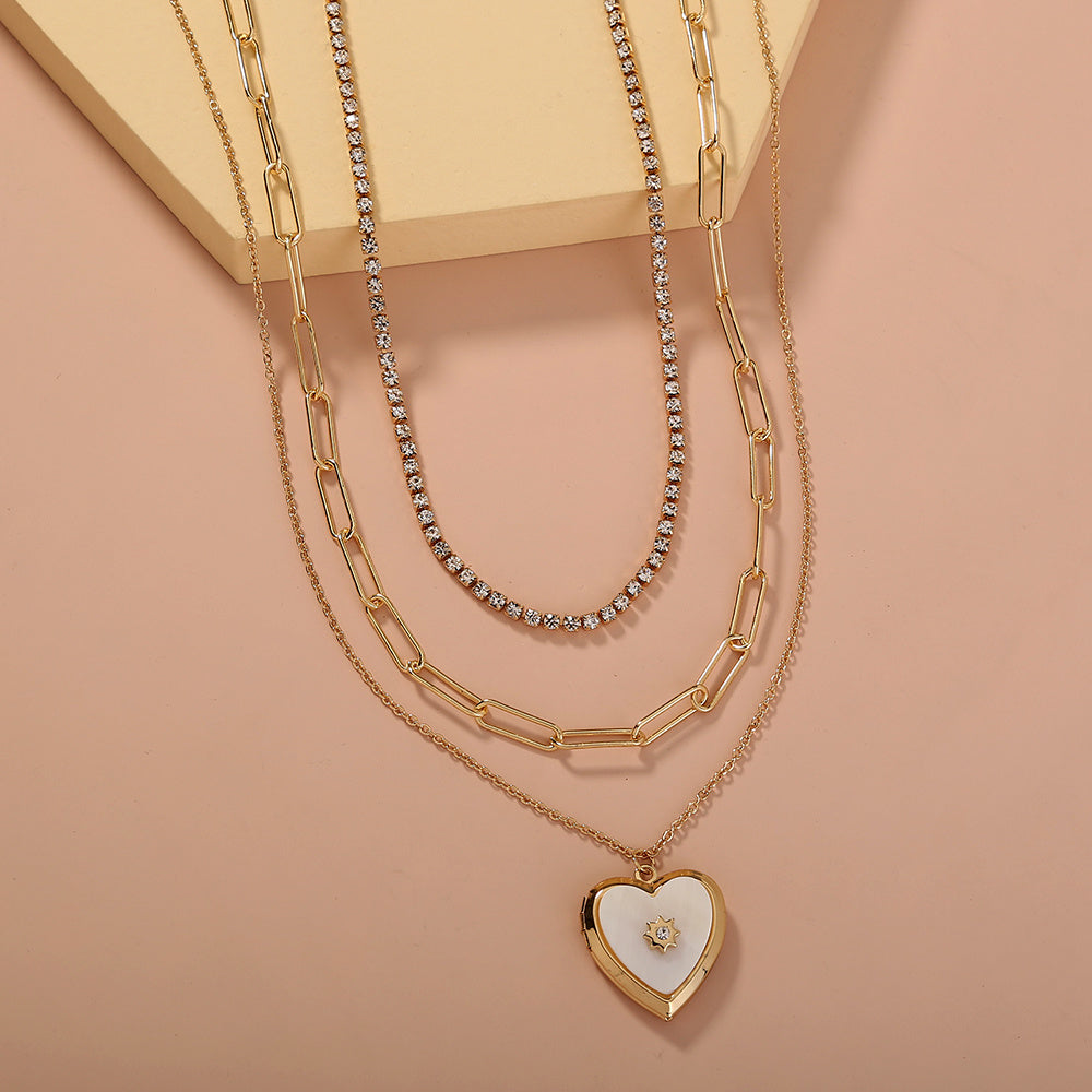 European and American cross-border new product gold lock stacking multi-layer necklace, letter tag fashion personality chocker clavicle chain female