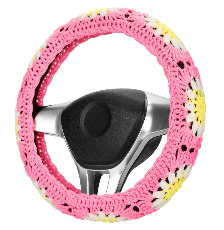 Car Interior Hand-crocheted Flower Steering Wheel Warm Non-slip Cover