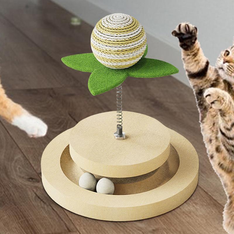 Jouet pour chat à ressorts, tapis à gratter naturel en sisal, jouet interactif pour chaton avec circuit de balle, balle à ressort, jouet automatique pour chat d'intérieur