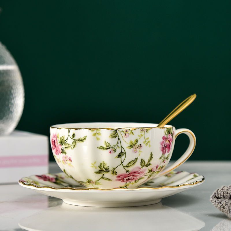Ceramic Flower Tea Cup Coffee Suit Household Watchband Spoon