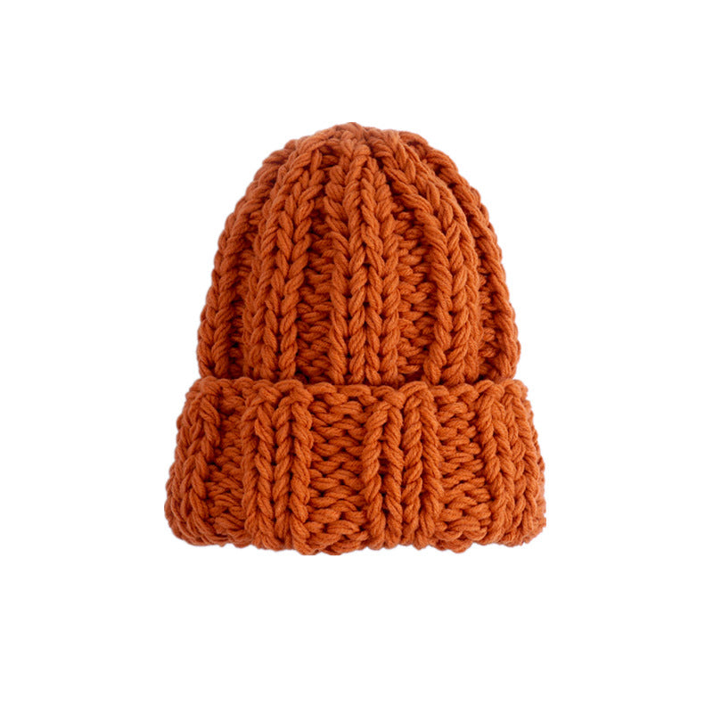 Knit Hat Ladies Pure Color Simple Coarse Wool Warm Earmuffs