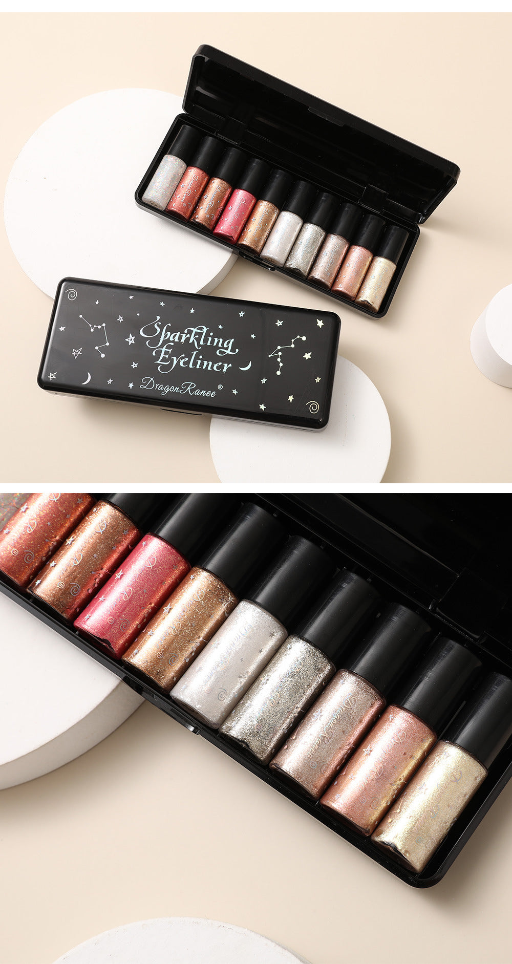 Makeup 10pcs Liquid Eyeliner Set Shiny Silkworm High Gloss