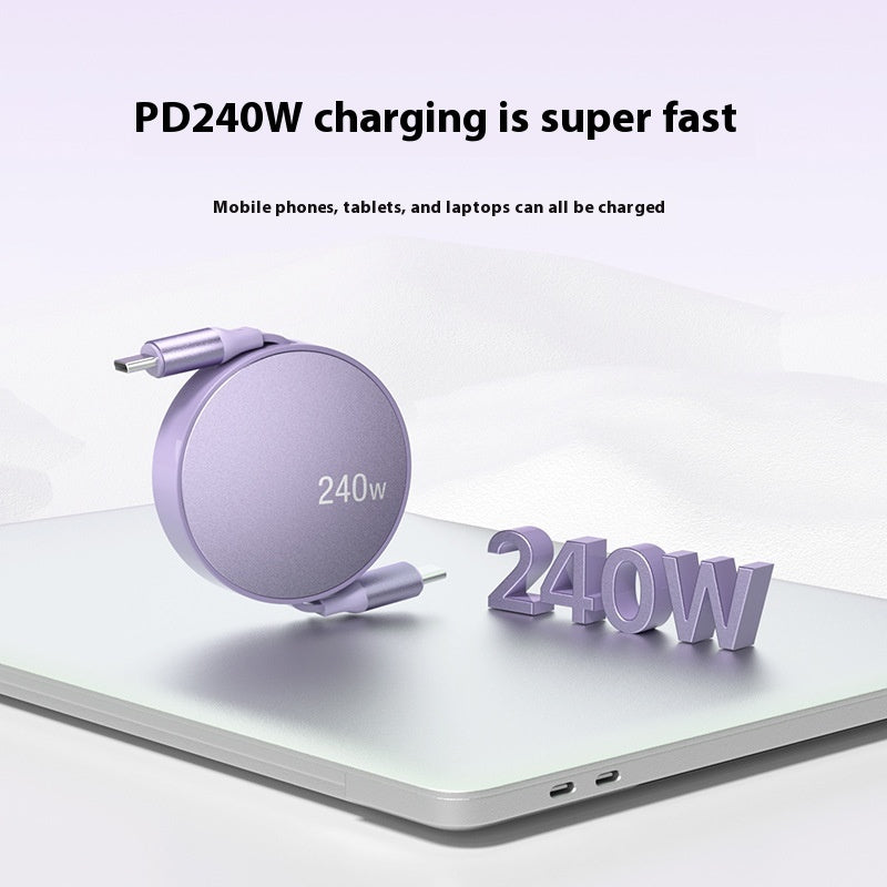Mobile Phone Data Cable Telescopic 240WPD For 15 Phone Fast Charge Type-c Charging