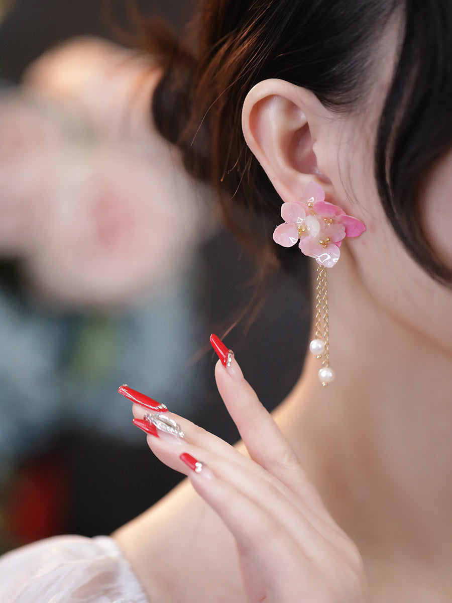 Preserved Flower Earrings Women Show Face Small Long Flowers