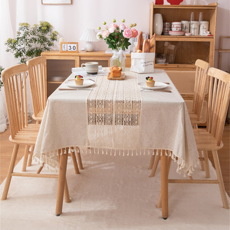 Polyester Linen Plain Hollow Lace Tablecloth