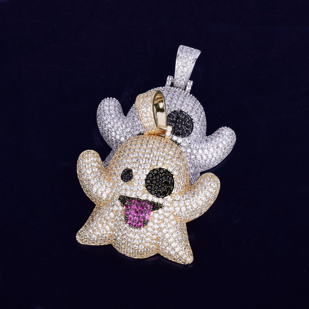 Ghost Funny Expression Hip Hop Pendant Street Hipster Full Of Zircon Necklace