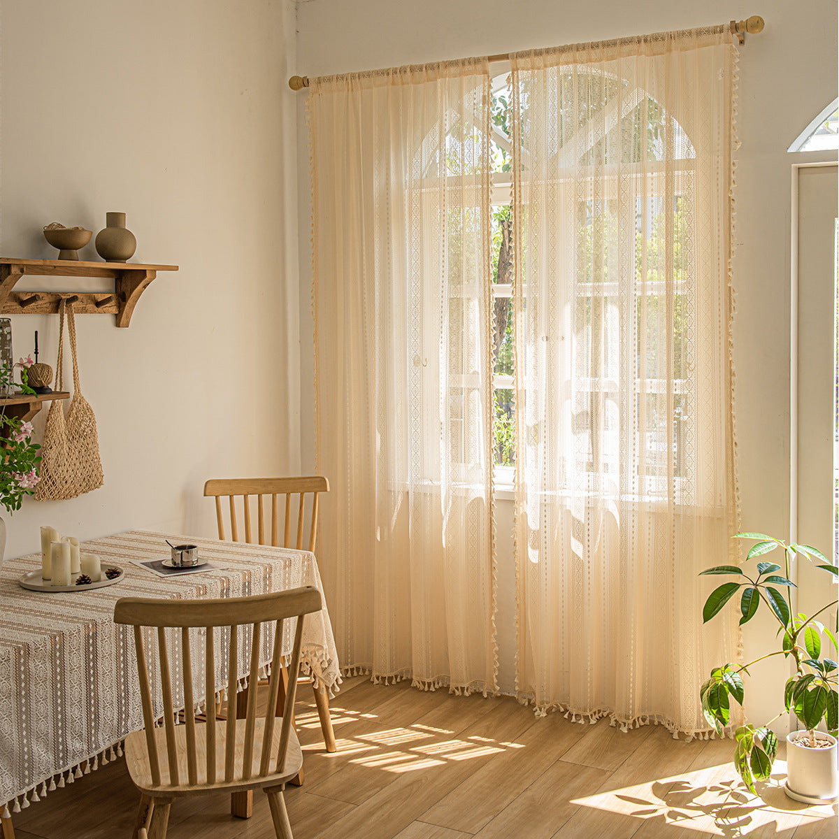 Wood Color Lace Living Room Bedroom Window Screen