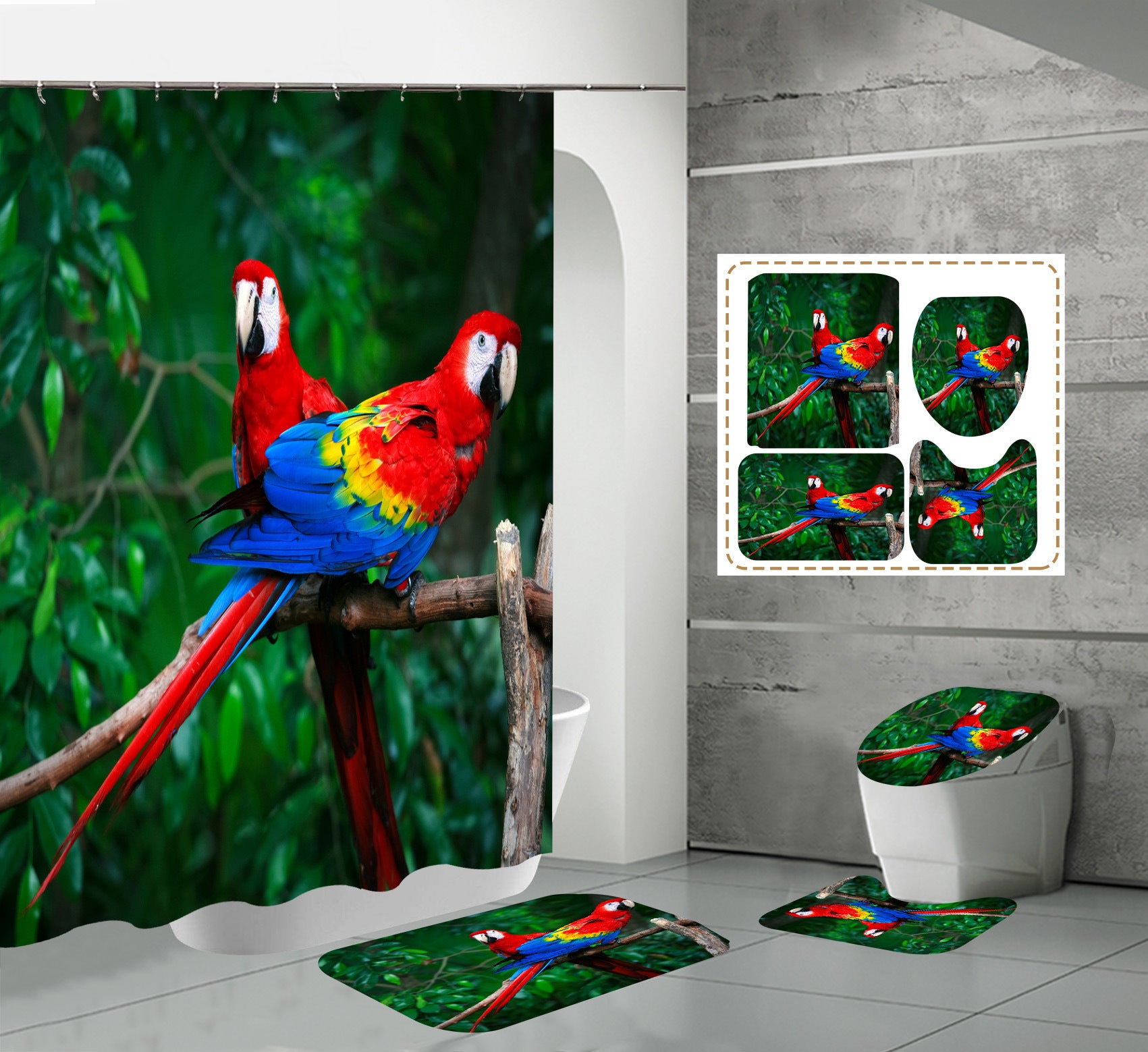 Digital Printing Colorful Birds Waterproof Polyester Bathroom Partition Shower Curtain