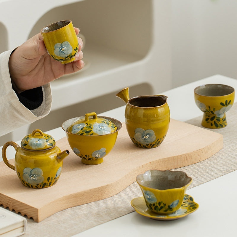 Camellia Tea Set Simple Home Teapot Tea Cup Gaiwan Complex