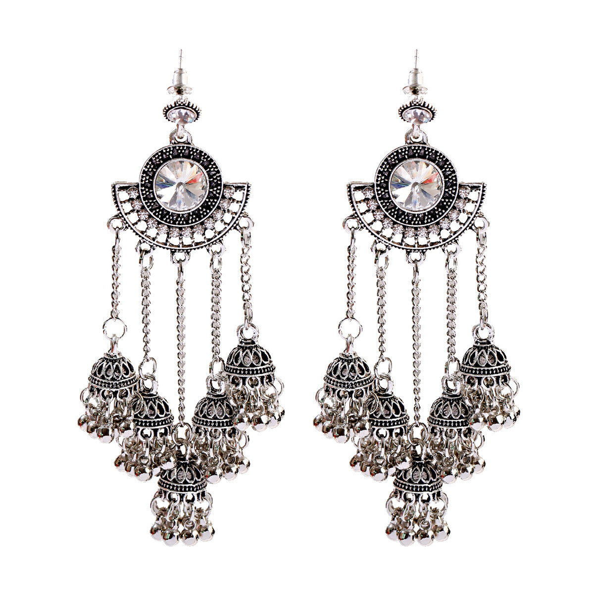 Fan-shaped Retro Ethnic Style Earrings Tassel Hollow