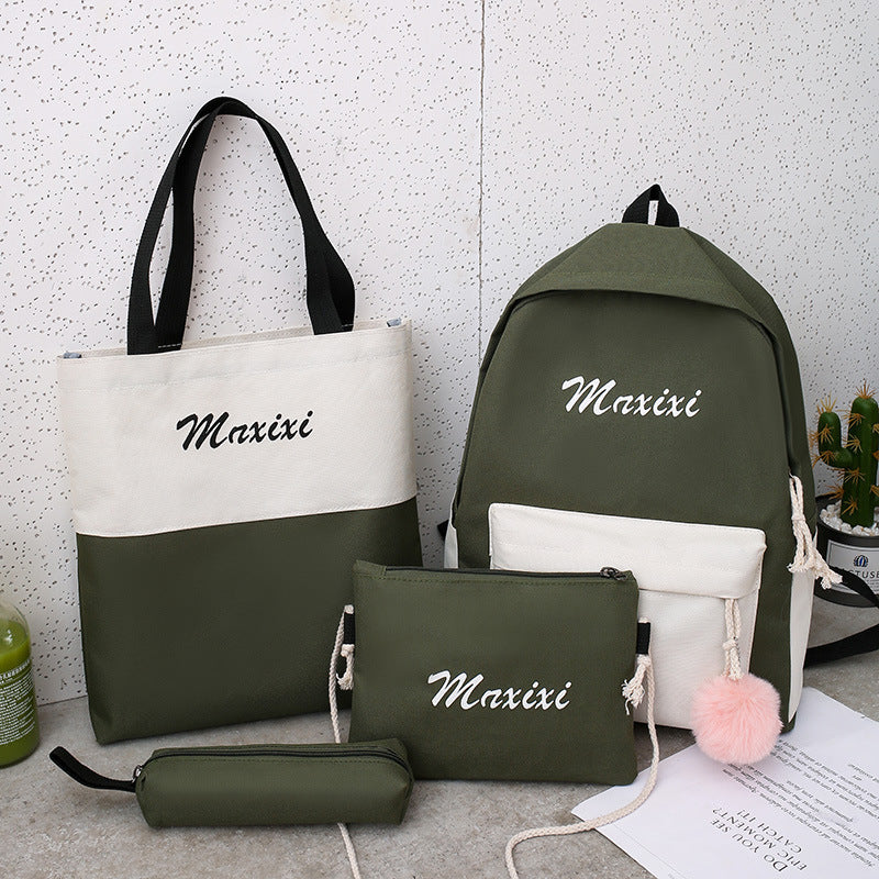 Harajuku Ulzzang Student Four-piece Canvas Backpack