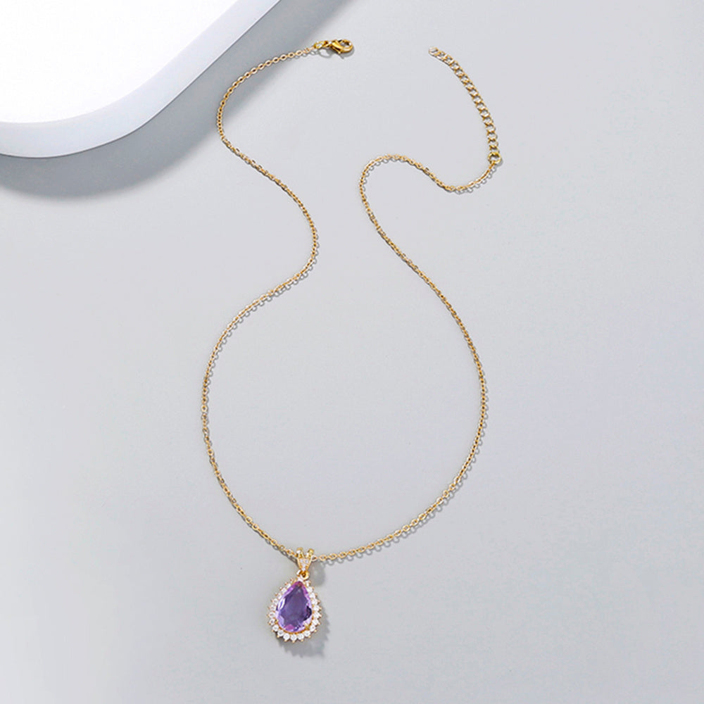 European and American cross-border direct sales jewelry simple single layer full of zirconium micro-inlaid water drop crystal zircon pendant necklace accessories female
