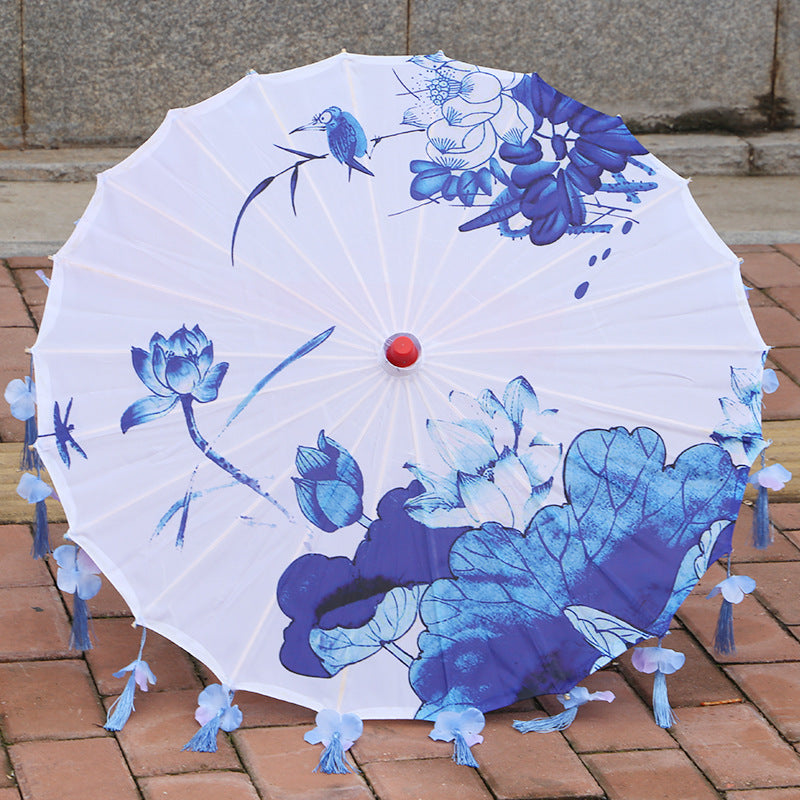 Ancient Costume Silk Cloth Tassel Petal Umbrella