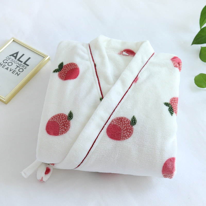 Flannel Peach Tie Ladies Long Robe