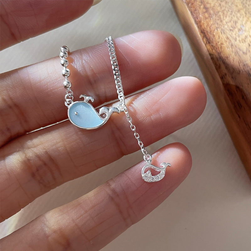 Blue Dancing Whale Dolphin Sterling Silver Anklet For Women