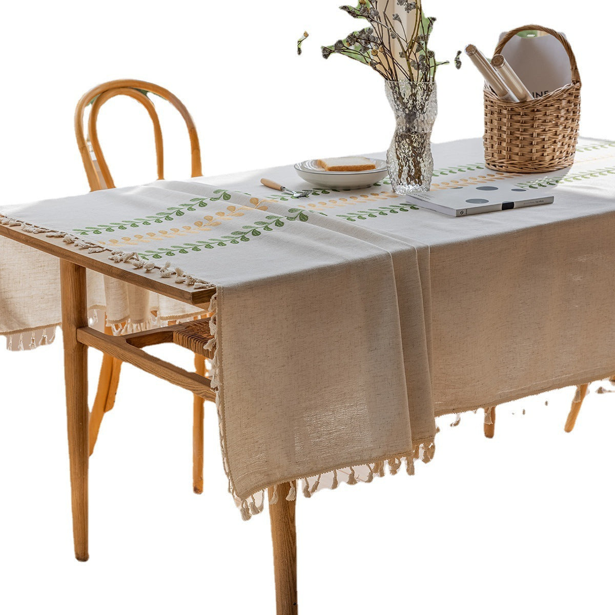Flower Embroidery Art Round Table Dining Table Fabric