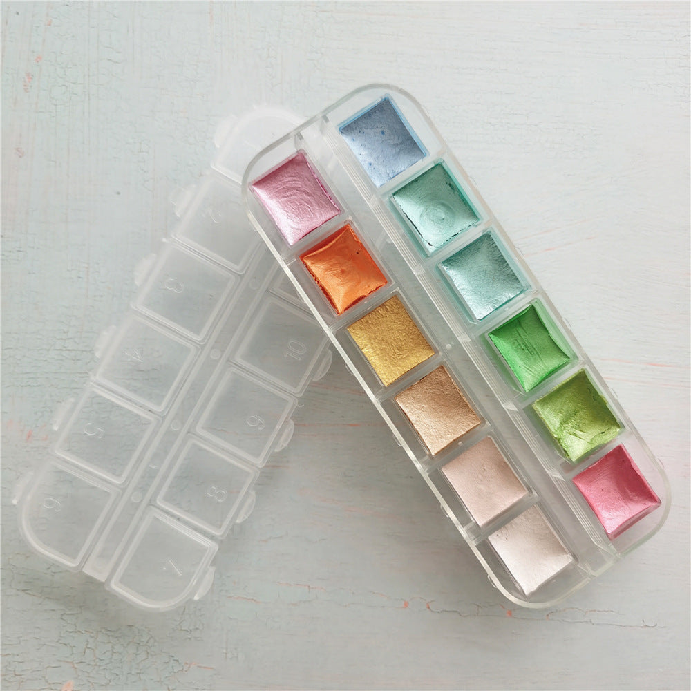 Hand Painted Sketch 12 Colors Solid Pearlescent Watercolor
