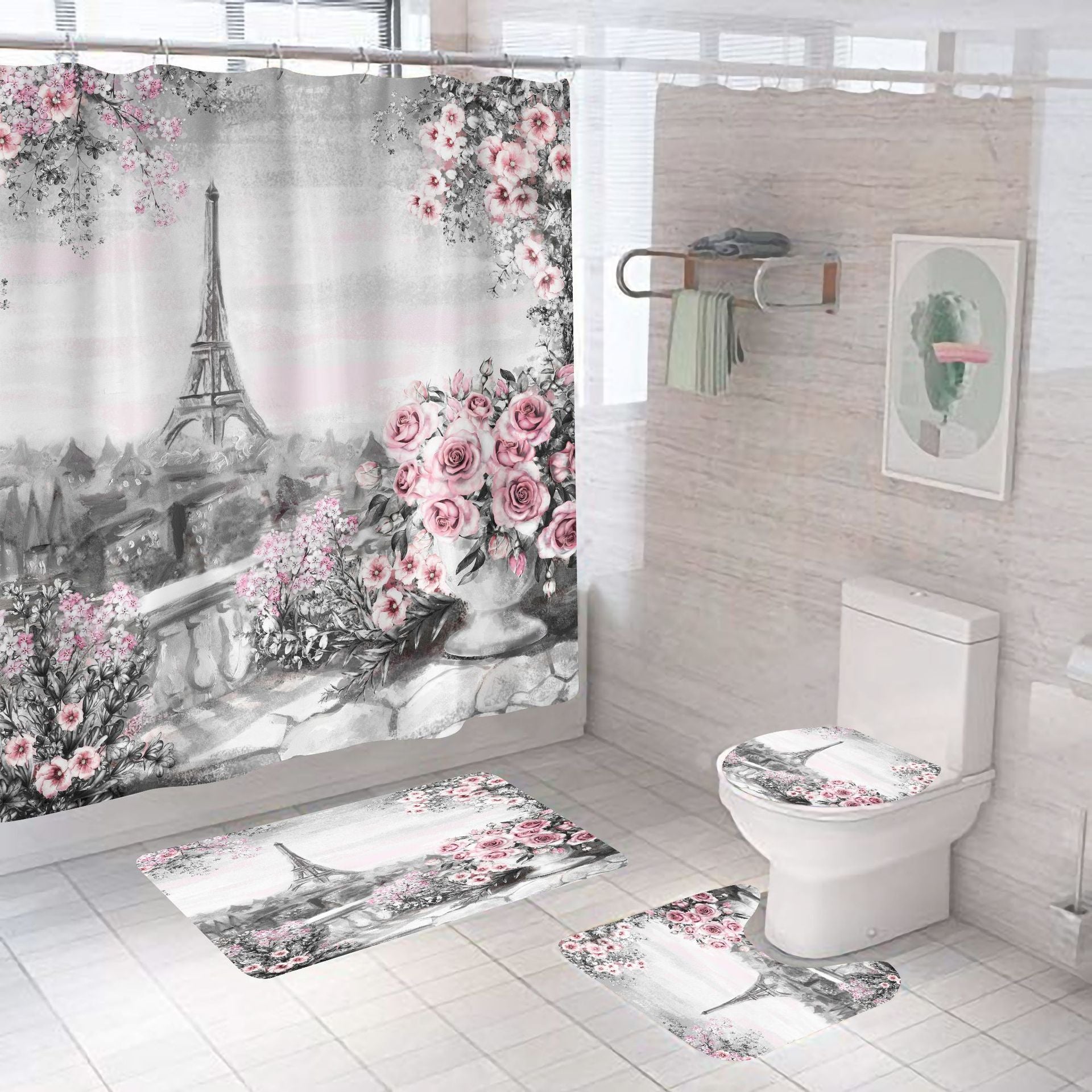 3D Digital Printing Home Decoration Paris Tower Shower Curtain