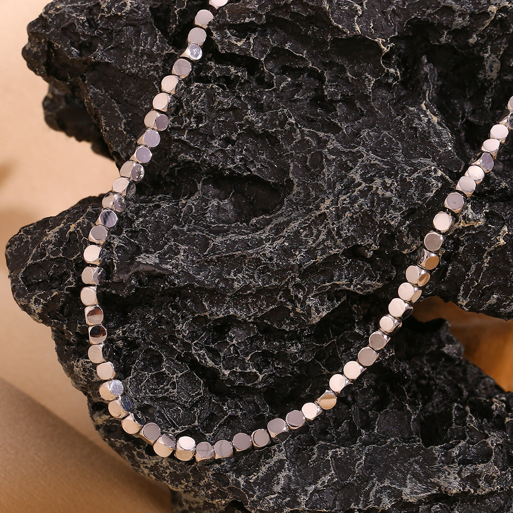 Simple Niche Personality Stainless Steel Cube Bead Necklace