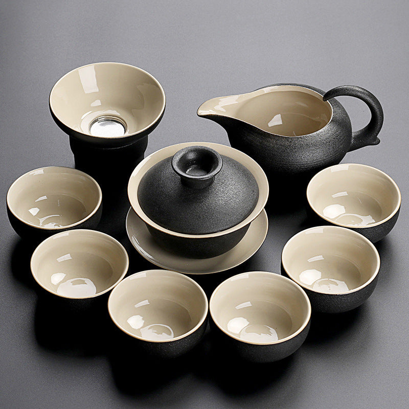 Black pottery tea cup set