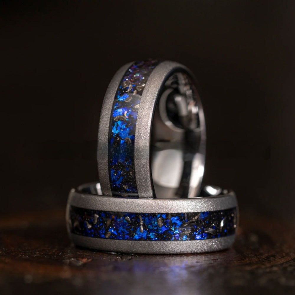 Blue Gravel Iron Chip Gun Black Sand Blasting Tungsten Ring 8mm